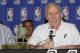 SAN ANTONIO, TX - April 22: San Antonio Spurs Gregg Popovich, Head Coach and President of Spurs Basketball, answers questions at a Press Conference where he was named 2013-2014 NBA Coach of the Year at the Spurs Practice Facility on April 22, 2014 in San Antonio, Texas. NOTE TO USER: User expressly acknowledges and agrees that, by downloading and or using this photograph, user is consenting to the terms and conditions of the Getty Images License Agreement. Mandatory Copyright Notice: Copyright 2014 NBAE (Photos by D. Clarke Evans/NBAE via Getty Images)