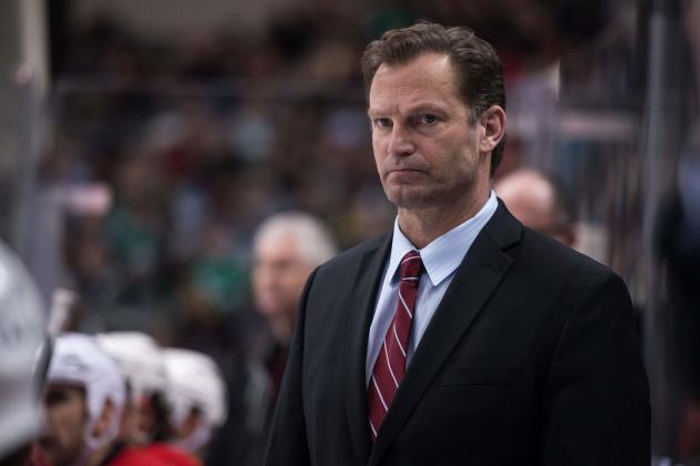 Feb 27, 2014; Dallas, TX, USA; Carolina Hurricanes head coach Kirk Muller watches his team take on the Dallas Stars at the American Airlines Center. The Stars defeated the Hurricanes 4-1. Mandatory Credit: Jerome Miron-USA TODAY Sports