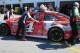 Crew pushes Harvick's No. 4 Chevrolet to inspection.