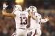 ARLINGTON, TX - JANUARY 04: Johnny Manziel #2 of the Texas A&M Aggies celebrates his touchdown with Mike Evans #13 against the Oklahoma Sooners during the Cotton Bow lat Cowboys Stadium on January 4, 2013 in Arlington, Texas. (Photo by Ronald Martinez/Getty Images)