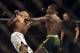 Apr 26, 2014; Baltimore, MD, USA; Chris Beal (left) strikes Patrick Williams during the second round at Baltimore Arena. Beal defeated Williams by knock out in the second round. Mandatory Credit: Tommy Gilligan-USA TODAY Sports