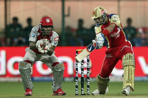 Royal Challengers Bangalore's Virat Kohli plays a shot during the Indian Premier League (IPL) cricket match against Kings XI Punjab in Bangalore, India, Wednesday, May 2, 2012. (AP Photo)