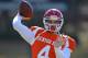 South Squad quarterback Derek Carr of Fresno State (4) warms up during Senior Bowl practice at Fairhope Municipal Stadium, Monday, Jan. 20, 2014 in Fairhope, Ala. (AP Photo/G.M. Andrews)