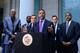 LOS ANGELES, CA - APRIL 29: (L-R) Former NBA players Kareem Abdul-Jabbar, Roger Mason, Los Angeles Mayor Eric Garcetti, Sacramento Mayor Kevin Johnson, Los Angeles Lakers Steve Nash, and Norm Nixon address the media during the press conference in response to the NBA decision on Donald Sterling ownership at Los Angeles City Hall on April 29, 2014 in Los Angeles, California. Silver announced that Sterling will be banned from the NBA for life and will be fined $2.5 million for racist comments released in audio recordings. (Photo by Noel Vasquez/Getty Images)