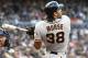 SAN DIEGO, CA - APRIL 19: Michael Morse #38 of the San Francisco Giants hits a solo home run during the fifth inning of a baseball game against the San Diego Padres at Petco Park April 19, 2014 in San Diego, California. (Photo by Denis Poroy/Getty Images)