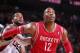 PORTLAND, OR - APRIL 25: Dwight Howard #12 of the Houston Rockets battles for position against LaMarcus Aldridge #12 of the Portland Trail Blazers in Game Three of the Western Conference Quarterfinals during the 2014 NBA Playoffs on April 25, 2014 at the Moda Center in Portland, Oregon. NOTE TO USER: User expressly acknowledges and agrees that, by downloading and or using this photograph, User is consenting to the terms and conditions of the Getty Images License Agreement. Mandatory Copyright Notice: Copyright 2014 NBAE (Photo by Sam Forencich/NBAE via Getty Images)