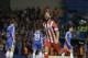 Atletico's Arda Turan celebrates after scoring his soda's 3rd goal during the Champions League semifinal second leg soccer match between Chelsea and Atletico Madrid at Stamford Bridge Stadium in London Wednesday, April 30, 2014. (AP Photo/Kirsty Wigglesworth)