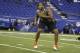Clemson offensive lineman Brandon Thomas runs a drill at the NFL football scouting combine in Indianapolis, Saturday, Feb. 22, 2014. (AP Photo/Michael Conroy)