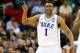 RALEIGH, NC - MARCH 21: Jabari Parker #1 of the Duke Blue Devils reacts in the second half against the Mercer Bears in the second round of the 2014 NCAA Men's Basketball Tournament at PNC Arena on March 21, 2014 in Raleigh, North Carolina. (Photo by Streeter Lecka/Getty Images)