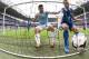 Manchester City's Sergio Aguero, centre, celebrates as he runs into the goal to retrieve the ball alongside Everton's Philip Jagielka after a goal by his teammate Alvaro Negredo, during their English Premier League soccer match at the Etihad Stadium, Manchester, England, Saturday Oct. 5, 2013. (AP Photo/Jon Super)