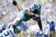 Sep 7, 2013; Chapel Hill, NC, USA; North Carolina Tar Heels tight end Eric Ebron (85) dives into the endzone over Middle Tennessee Blue Raiders corner back Jared Singletary (24) on a 2-point conversion attempt at Kenan Memorial Stadium. Mandatory Credit: Liz Condo-USA TODAY Sports