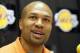 Los Angeles Lakers guard Derek Fisher talks to reporters during exit interviews at the Lakers' basketball practice facility in El Segundo, Calif., Wednesday, June 23, 2010. (AP Photo/Reed Saxon)