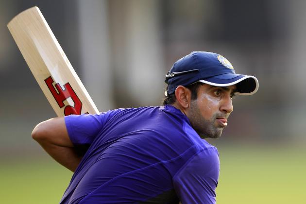 India's Gautam Gambhir  bats during a cricket practice session in Mumbai, India, Friday, Nov. 9, 2012. (AP Photo/Rajanish Kakade)