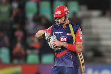 Kevin Pietersen of Delhi Daredevils leaves the field, out for 50 runs, during their Twenty20 semi-final against the Highveld Lions in Durban, South Africa, Thursday, Oct 25, 2012. (AP Photo)