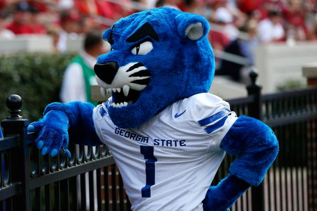 TUSCALOOSA, AL - OCTOBER 05: Pounce, the Georgia State Panthers mascot, stands on the sidelines during the game against the Alabama Crimson Tide at Bryant-Denny Stadium on October 5, 2013 in Tuscaloosa, Alabama. (Photo by Kevin C. Cox/Getty Images)
