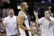 San Antonio Spurs' Tony Parker, of France, celebrates after he was fouled while shooting against the Portland Trail Blazers during the second half of Game 1 of a Western Conference semifinal NBA basketball playoff series, Tuesday, May 6, 2014, in San Antonio. (AP Photo/Eric Gay)