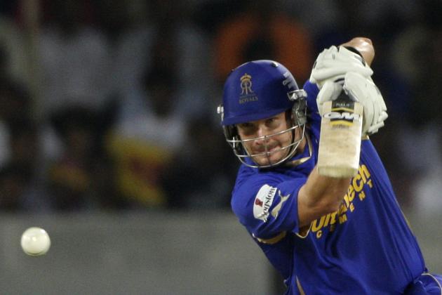 Rajasthan Royals' Shane Watson bats during their Indian Premier League (IPL) cricket match against Deccan Chargers in Hyderabad, India, Friday, May 18, 2012. (AP Photo/Mahesh Kumar A.)