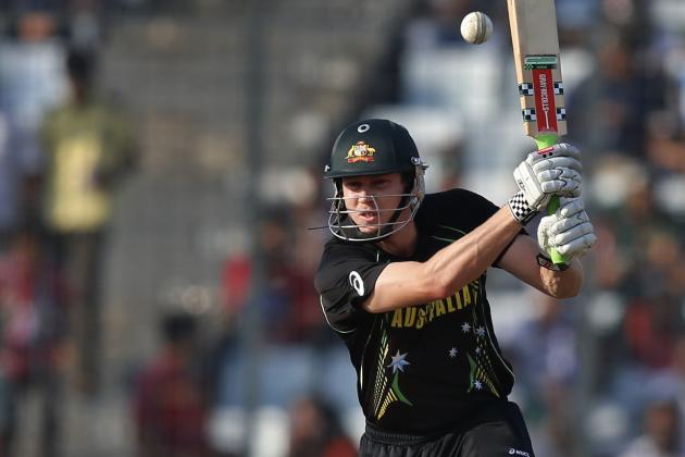 Australia's batsman James Faulkner plays a shot during their ICC Twenty20 Cricket World Cup match against West Indies' in Dhaka, Bangladesh, Friday, March 28, 2014. (AP Photo/Aijaz Rahi)