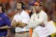 Clemson head coach Dabo Swinney, center, along with defensive coordinator Chad Morris, right, watch the action during the second half of an NCAA college football game against Maryland Saturday, Nov. 10, 2012 at Memorial Stadium in Clemson, S.C. Clemson won 45-10. (AP Photo/Richard Shiro)
