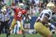 Notre Dame quarterback Everett Golson throws a pass during the Blue Gold game an NCAA football game marking the end of spring practice at Notre Dame Stadium Saturday April 12, 2014 in South Bend, Ind. (AP Photo/Joe Raymond)