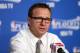 OKLAHOMA CITY, OK - MAY 13: Scott Brooks head coach of the Oklahoma City Thunder addresses the media after the game against the Los Angeles Clippers in Game Five of the Western Conference Semifinals during the 2014 NBA Playoffs on May 13, 2014 at the Chesapeake Energy Arena in Oklahoma City, Oklahoma. NOTE TO USER: User expressly acknowledges and agrees that, by downloading and or using this Photograph, user is consenting to the terms and conditions of the Getty Images License Agreement. Mandatory Copyright Notice: Copyright 2014 NBAE (Photo by Layne Murdoch/NBAE via Getty Images)