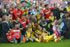 Atletico's team celebrate after winning the Spanish League title after a Spanish La Liga soccer match between FC Barcelona and Atletico Madrid at the Camp Nou stadium in Barcelona, Spain, Saturday, May 17, 2014. (AP Photo/Manu Fernandez)