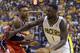 Indiana Pacers guard Lance Stephenson, right, drives on Washington Wizards guard Bradley Beal during the second half of game 5 of the Eastern Conference semifinal NBA basketball playoff series Tuesday, May 13, 2014, in Indianapolis. (AP Photo/Darron Cummings)