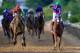 BALTIMORE, MD - MAY 17: California Chrome #3, ridden by Victor Espinoza, crosses the finishline to win the 139th running of the Preakness Stakes at Pimlico Race Course on May 17, 2014 in Baltimore, Maryland. (Photo by Rob Carr/Getty Images)