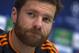 Real's Xabi Alonso attends a news conference after a training session in Madrid, Spain, Tuesday, April 22, 2014. Real Madrid will face Bayern Munich in a first leg semifinal Champions League soccer match on Wednesday. (AP Photo/Gabriel Pecot)