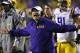 LSU head coach Les Miles reacts to a touchdown call for Texas A&M that was later overturned on replay in the second half of an NCAA college football game in Baton Rouge, La., Saturday, Nov. 23, 2013. LSU won 34-10. (AP Photo/Gerald Herbert)