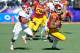 Southern California wide receiver Darreus Rogers (84) runs after catching the ball against Fresno State in the first quarter of the Las Vegas Bowl NCAA college football game, Saturday, Dec. 21, 2013, in Las Vegas. USC won 45-20. (AP Photo/David Cleveland)