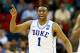RALEIGH, NC - MARCH 21: Jabari Parker #1 of the Duke Blue Devils reacts in the second half against the Mercer Bears in the second round of the 2014 NCAA Men's Basketball Tournament at PNC Arena on March 21, 2014 in Raleigh, North Carolina. (Photo by Streeter Lecka/Getty Images)
