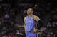 Oklahoma City Thunder's Russell Westbrook (0) during the first half of Game 2 of a Western Conference finals NBA basketball playoff series against the San Antonio Spurs, Wednesday, May 21, 2014, in San Antonio. (AP Photo/Eric Gay)