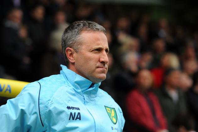 NORWICH, ENGLAND - MAY 11: Neil Adams, manager of Norwich City looks on during the Barclays Premier League match between Norwich City and Arsenal at Carrow Road on May 11, 2014 in Norwich, England. (Photo by Steve Bardens/Getty Images)
