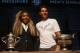 Defending champions Serena Williams, of the U.S, left, and Spain's Rafael Nadal pose during the draw for the French Open Tennis tournament, at the Roland Garros stadium in Paris, Friday, May 23, 2014. The French Open tennis tournament starts Sunday. At left is the women's trophy, at right, the men's trophy. (AP Photo/Michel Euler)