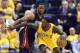 May 20, 2014; Indianapolis, IN, USA; Miami Heat guard Dwayne Wade (3) defends against Indiana Pacers guard Lance Stephenson (1) in game two of the Eastern Conference Finals of the 2014 NBA Playoffs at Bankers Life Fieldhouse. Mandatory Credit: Brian Spurlock-USA TODAY Sports