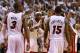 MIAMI, FL - JUNE 20: LeBron James #6 of the Miami Heat huddles with his teammates late in the fourth quarter while taking on the San Antonio Spurs during Game Seven of the 2013 NBA Finals at AmericanAirlines Arena on June 20, 2013 in Miami, Florida. NOTE TO USER: User expressly acknowledges and agrees that, by downloading and or using this photograph, User is consenting to the terms and conditions of the Getty Images License Agreement. (Photo by Mike Ehrmann/Getty Images)
