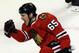 Andrew Shaw looks to be skating in Game 3 of the Western Conference Final against Los Angeles. Who takes a seat for the 'Hawks?