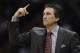 Los Angeles Clippers head coach Vinny Del Negro gestures during the first half of an NBA basketball game against the San Antonio Spurs, Friday, March 29, 2013, in San Antonio. San Antonio won 104-102. (AP Photo/Darren Abate)