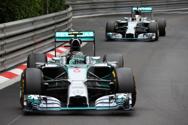 MONTE-CARLO, MONACO - MAY 25:  Nico Rosberg of Germany and Mercedes GP leads teammate Lewis Hamilton of Great Britain and Mercedes GP during the Monaco Formula One Grand Prix at Circuit de Monaco on May 25, 2014 in Monte-Carlo, Monaco.  (Photo by Julian Finney/Getty Images)