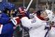 New York Rangers center Brian Boyle and Montreal Canadiens defenseman Andrei Markov (79), of Russia, fight during the second period of Game 4 of the NHL hockey Stanley Cup playoffs Eastern Conference finals, Sunday, May 25, 2014, in New York. (AP Photo/Kathy Willens)