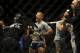 May 24, 2014; Las Vegas, NV, USA; New bantamweight champion TJ Dillashaw celebrates his TKO win over opponent Renan Barao (not pictured) following their UFC 173 bantamweight championship bout at MGM Grand Garden Arena. Mandatory Credit: Stephen R. Sylvanie-USA TODAY Sports