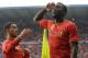 Belgium's Romelu Lukaku, right, salutes next to team mate Eden Hazard, after he scored against Luxembourg, during a friendly soccer match at the Cristal Arena stadium in Genk, eastern Belgium, Tuesday, May 26, 2014. Belgium will play against South Korea, Russia and Algeria in Group H of the World Cup 2014 in Brazil. (AP Photo/Yves Logghe)