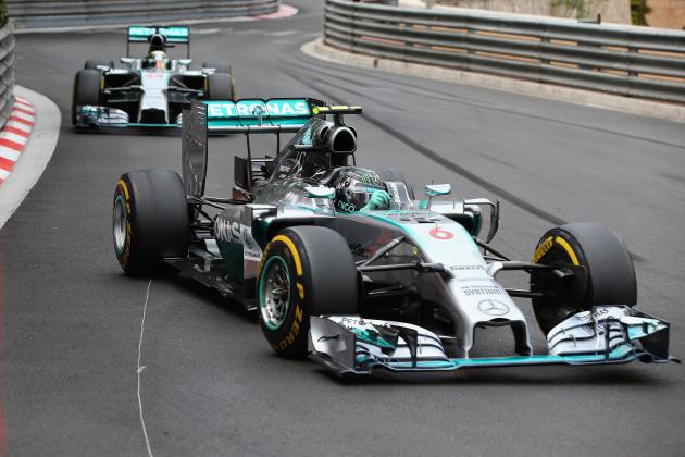 MONTE-CARLO, MONACO - MAY 25:  Nico Rosberg of Germany and Mercedes GP leads teammate Lewis Hamilton of Great Britain and Mercedes GP during the Monaco Formula One Grand Prix at Circuit de Monaco on May 25, 2014 in Monte-Carlo, Monaco.  (Photo by Julian Finney/Getty Images)