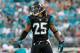 Aug 9, 2013; Jacksonville, FL, USA; Jacksonville Jaguars free safety Dwight Lowery (25) during the first quarter against the Miami Dolphins at EverBank Field. Mandatory Credit: Kim Klement-USA TODAY Sports