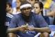 Memphis Grizzlies forward Zach Randolph sits on the bench in the second half of Game 6 of an opening-round NBA basketball playoff series against the Oklahoma City Thunder, Thursday, May 1, 2014, in Memphis, Tenn. Oklahoma City won 104-84 to even the series 3-3. (AP Photo/Mark Humphrey)