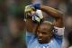 Nigeria goalkeeper Austin Ejide stands on the field before a soccer game against Mexico, Friday, May 31, 2013, in Houston. (AP Photo/Patric Schneider)