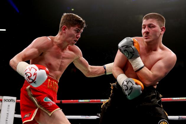 MANCHESTER, ENGLAND - NOVEMBER 23:  Luke Campbell (L) in action during his Lightweight bout at Phones4u Arena on November 23, 2013 in Manchester, England.  (Photo by Scott Heavey/Getty Images)