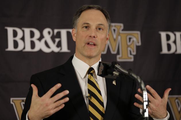 Wake Forest's new head football coach Dave Clawson speaks to supporters and the media during an NCAA college football news conference in Winston-Salem, N.C., Tuesday, Dec. 10, 2013. (AP Photo/Chuck Burton)