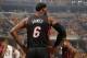 INDIANAPOLIS, IN - MAY 28: LeBron James #6 of the Miami Heat looks on in Game Five of the Eastern Conference Finals against the Indiana Pacers during the 2014 NBA Playoffs on May 28, 2014 at Bankers Life Fieldhouse, Indianapolis, IN. NOTE TO USER: User expressly acknowledges and agrees that, by downloading and or using this photograph, User is consenting to the terms and conditions of the Getty Images License Agreement. Mandatory Copyright Notice: Copyright 2014 NBAE (Photo by Ron Hoskins/NBAE via Getty Images)